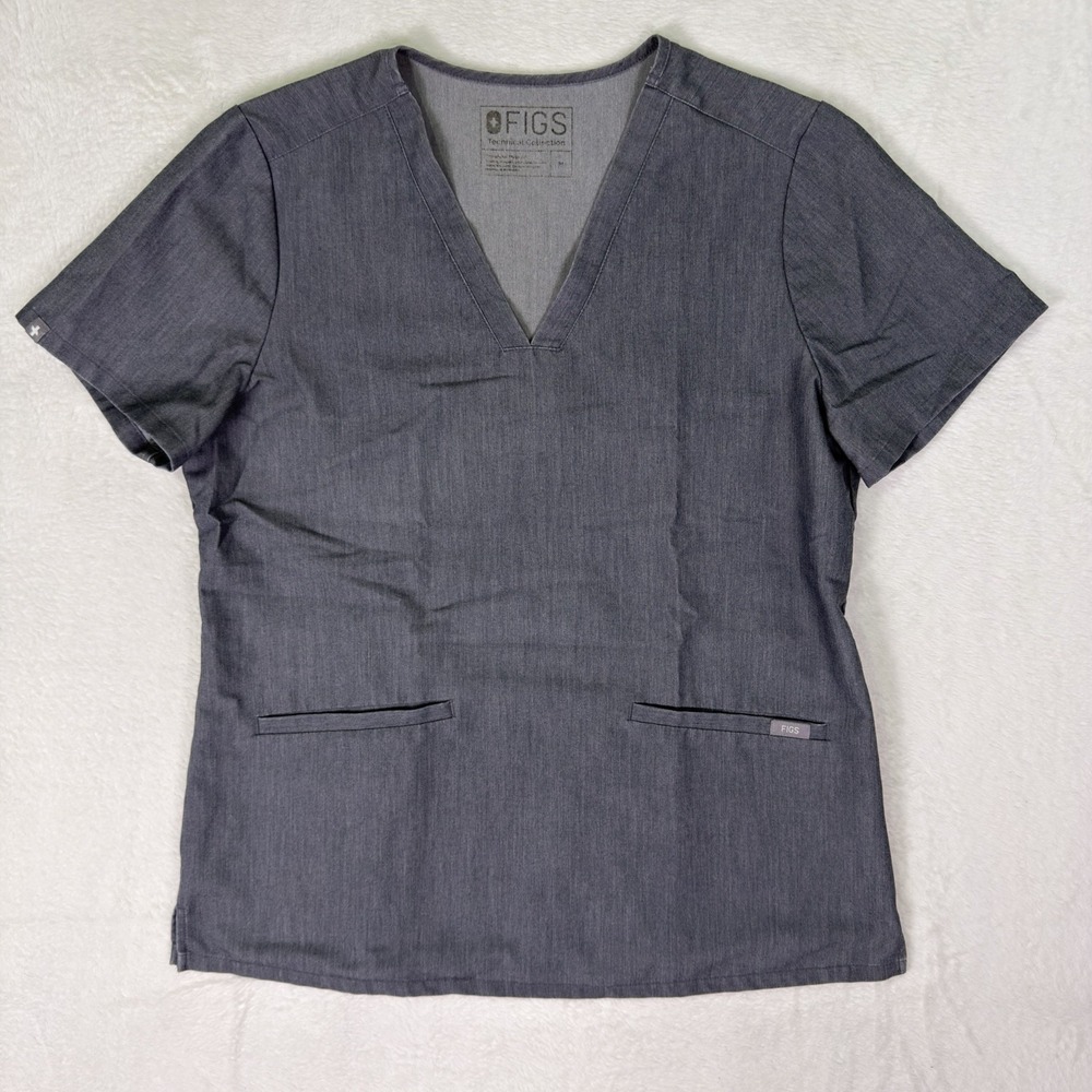Figs Scrub Top Womens Medium‎ Gray Technical Collection V Neck Two Pockets